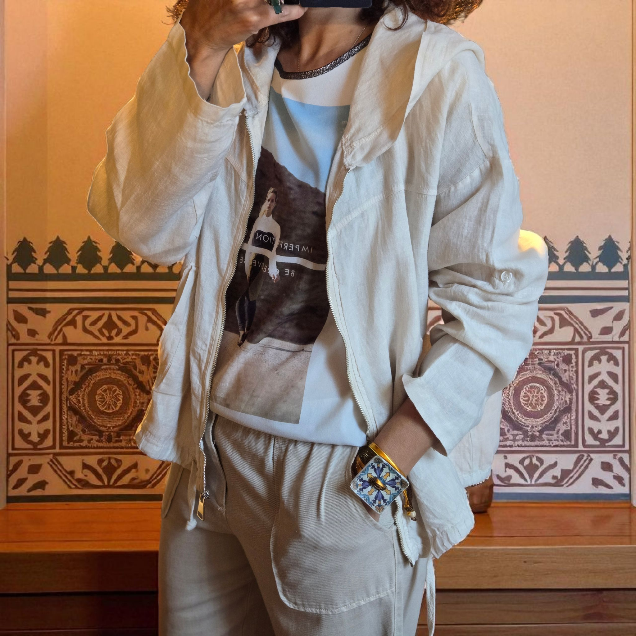 Giacca in Lino Beige, Taglia Unica