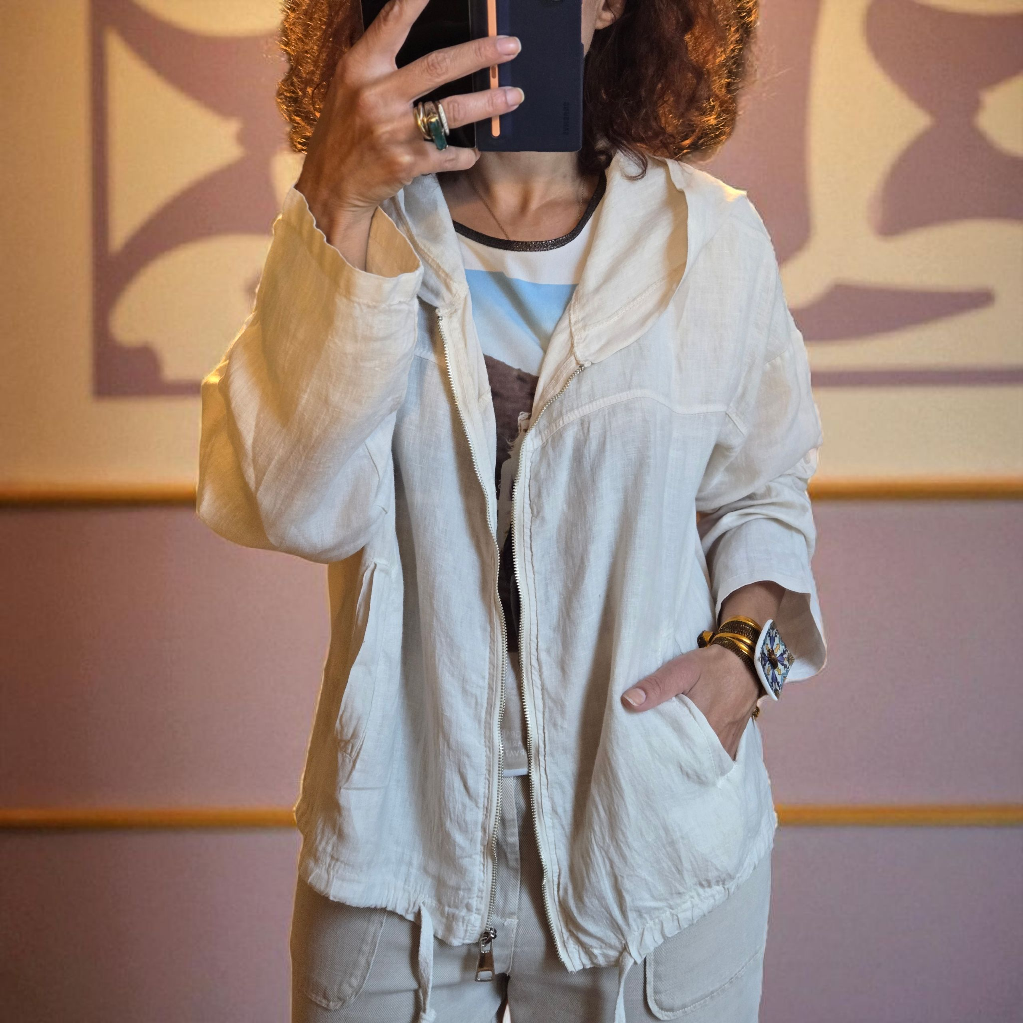 Giacca in Lino Beige, Taglia Unica