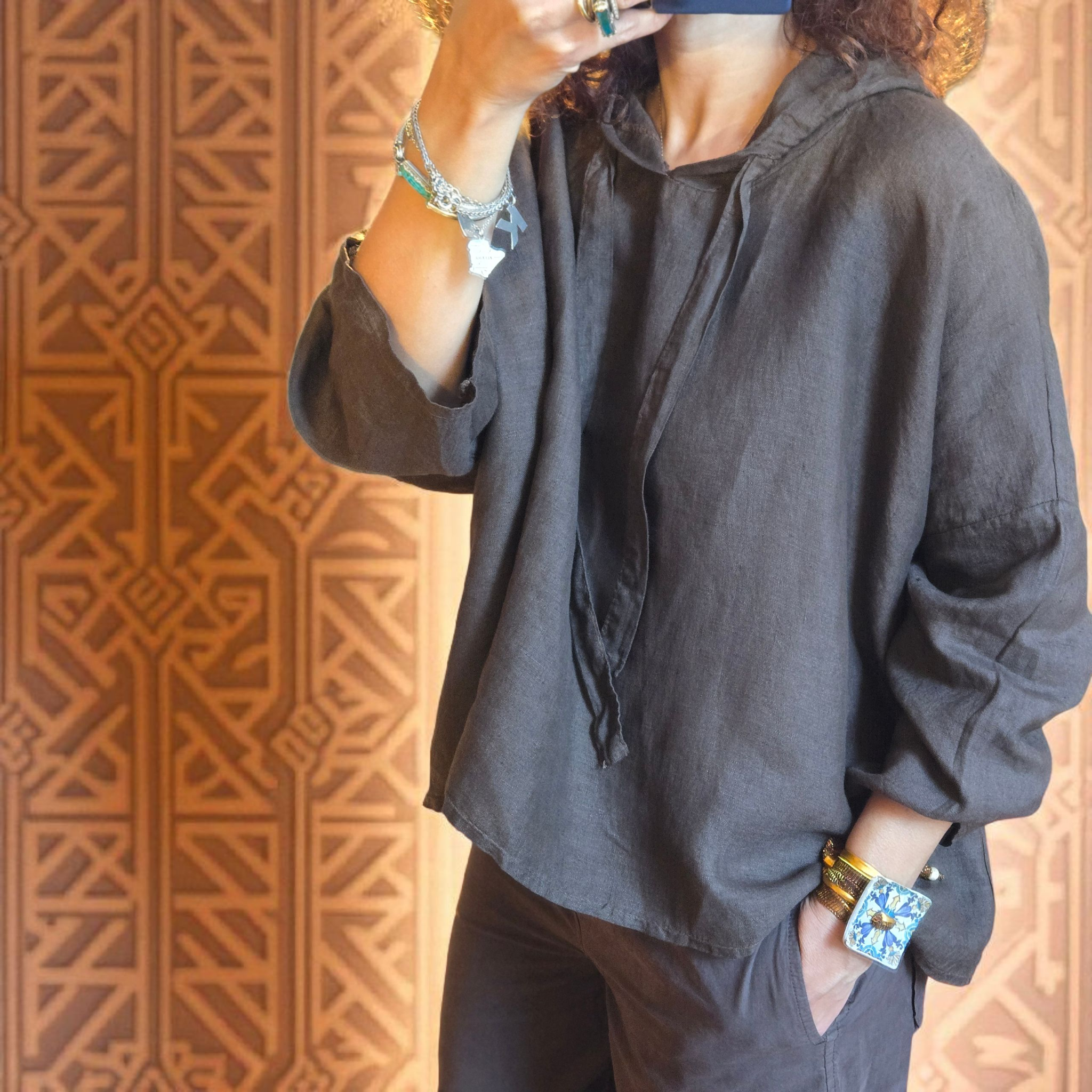 Blusa con Cappuccio in Lin Chiocciola