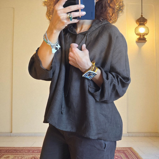 Blusa con Cappuccio in Lin Chiocciola