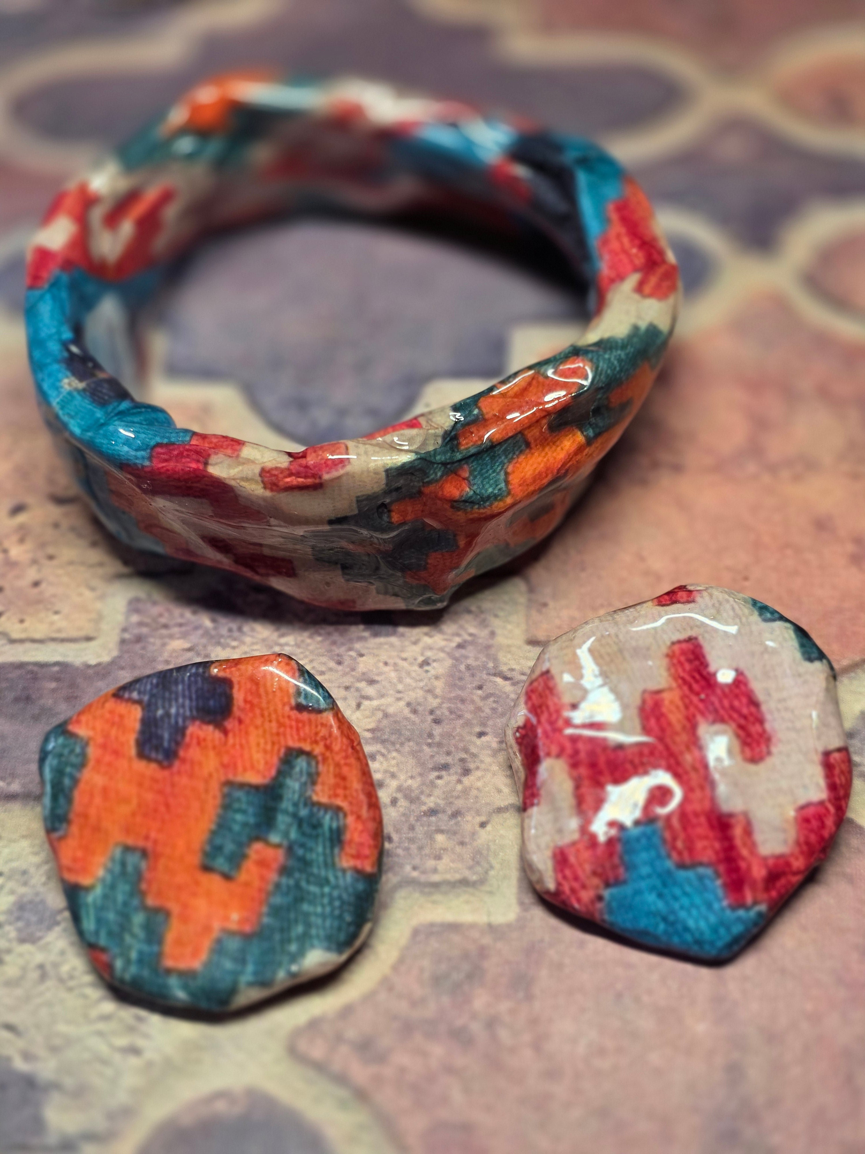 Bracciale  e Orecchini Asimmetrico Stile Tappeto Arabo