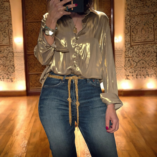 Gold and Silver Color Belt Necklace with Fringes