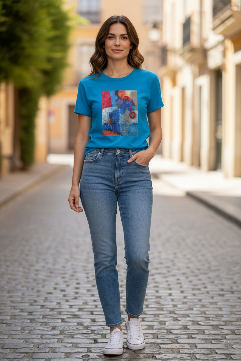 Magliette Artistiche in Cotone Ricami Esclusivi con Perline 3D