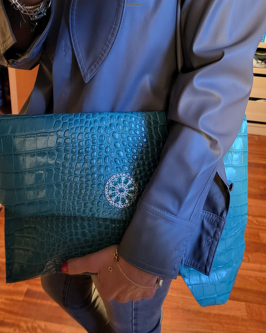 Turquoise clutch bag