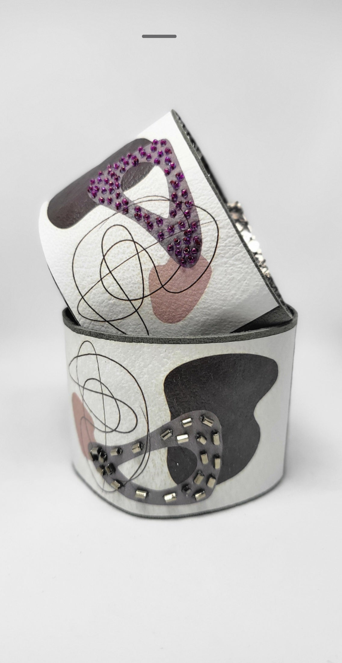 Leather Bracelet with Geometric Design and Beads