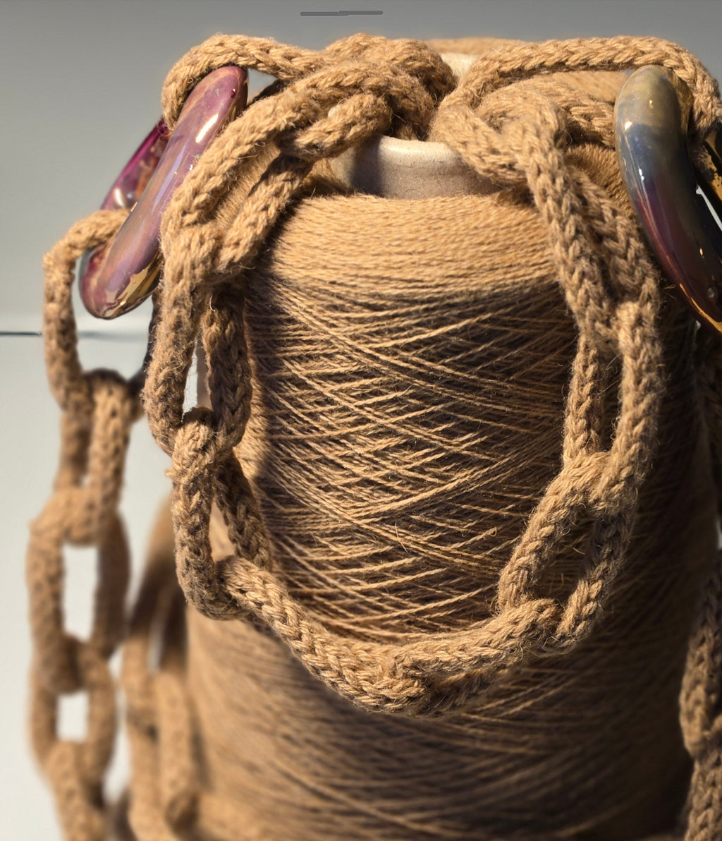 Camel Wool Chain Necklace with Ceramic Rings