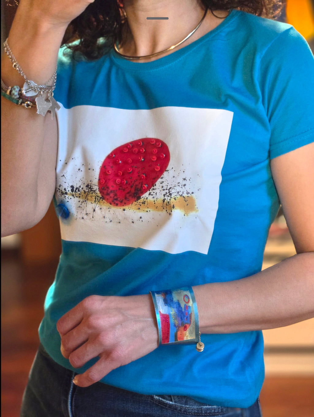 Magliette Artistiche in Cotone Ricami Esclusivi con Perline 3D