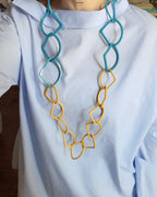 046 - COLLANA in resina con maglie irregolari colore BICOLOR Giallo/Turchese