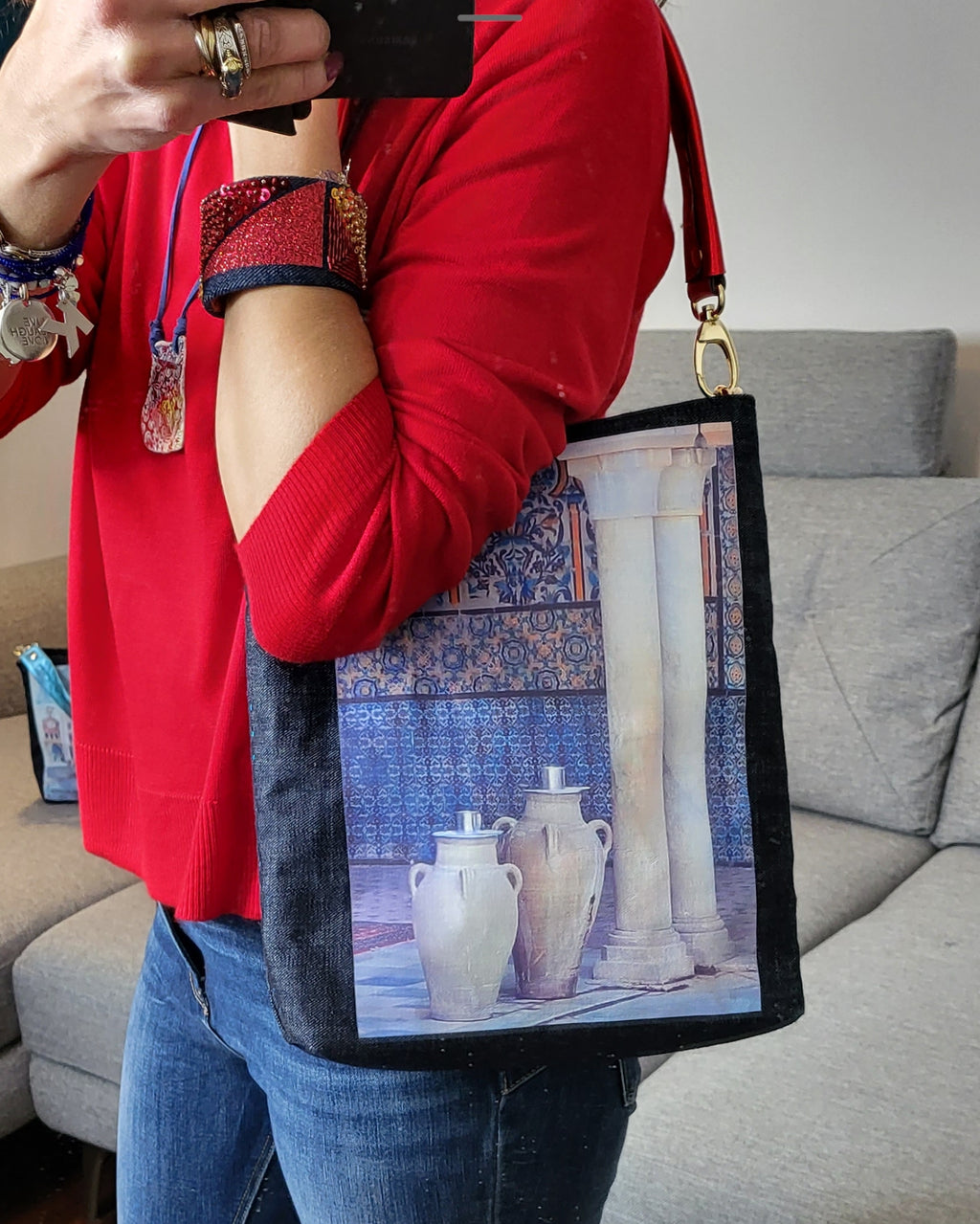 BORSA in jeans Olla Araba in terra cotta