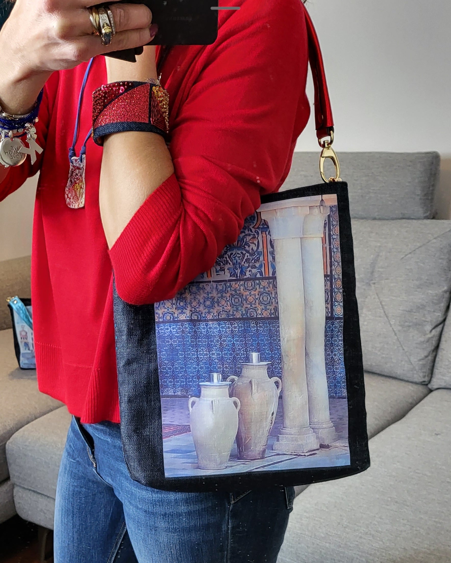 BORSA in jeans Olla Araba in terra cotta