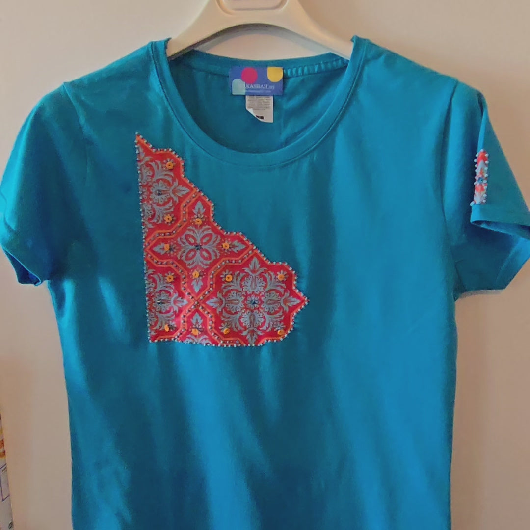 T-SHIRT 💠con Arabeschi 3D e Perle Fatto a Mano