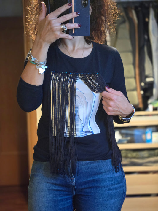 T-shirt fait main « Porta Araba » avec franges et perles