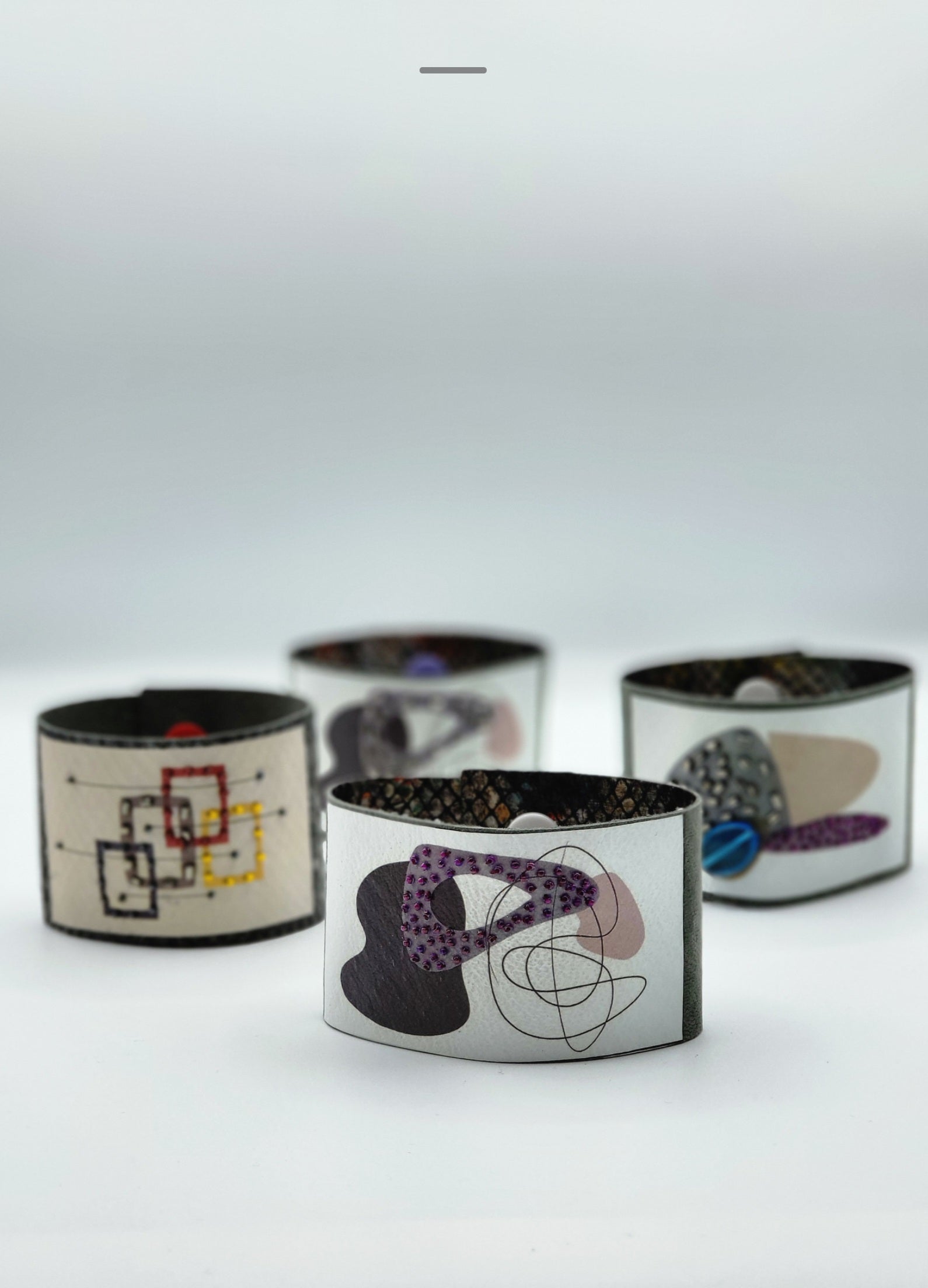 Leather Bracelet with Geometric Design and Beads