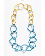 046 - COLLANA in resina con maglie irregolari colore BICOLOR Giallo/Turchese